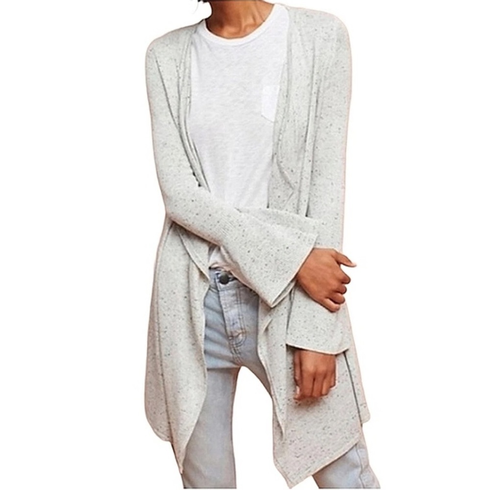 Anthropologie Moth Speckled Gray Lyra Open Waterfall Bell Sleeve Cardigan XS